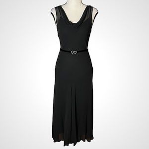 Vintage 90s Y2K 100% Silk Dress Silk Slip Dress Rhinestone Belt Sheer Black Cowl